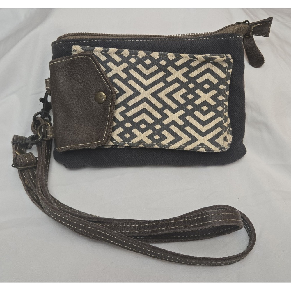 Myra Bag Womens Canvas and Leather X Design Crossbody Cellphone Wristlet Purse